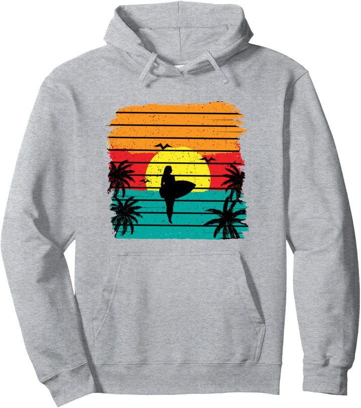 Mädchen Surfer mit Sonnenuntergang Pullover Hoodie