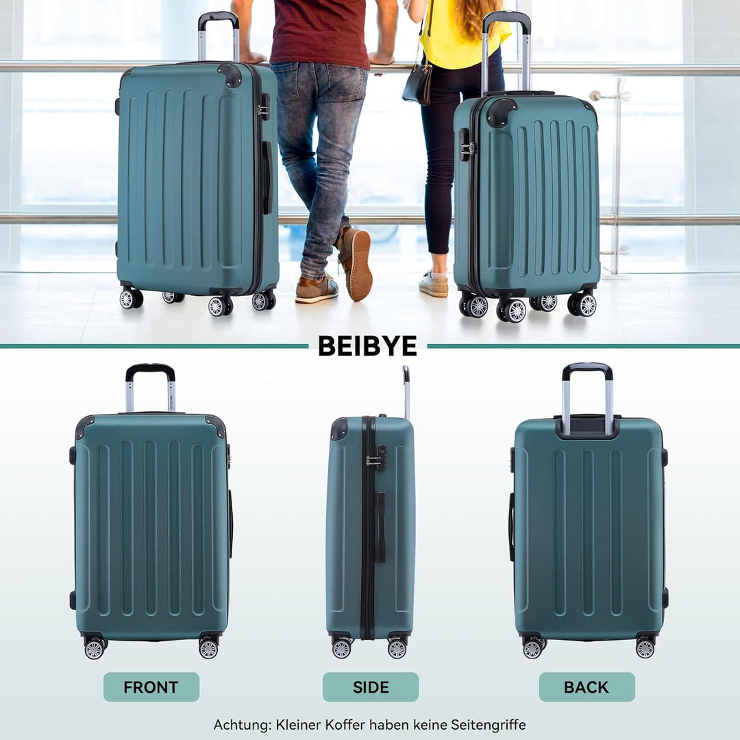 BEIBYE Hartschalen-Koffer Trolley Rollkoffer Reisekoffer Handgepäck 4 Rollen (M-L-XL-Set) (Dunkelgru