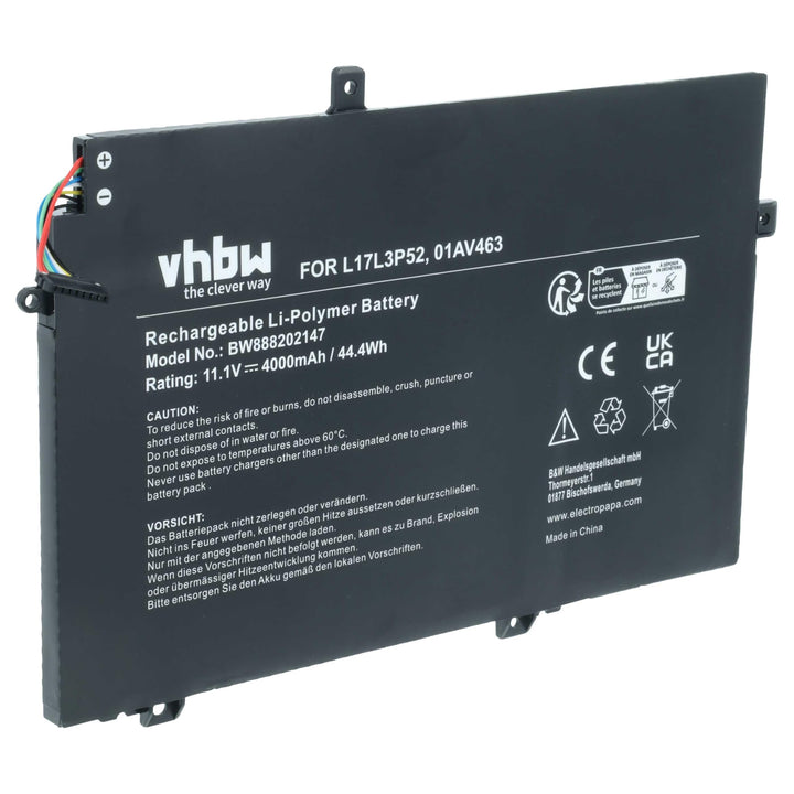 vhbw Akku kompatibel mit Lenovo ThinkPad E590 20NBA00GCD, E590-20NC0003GE, L490, L580 Notebook (4000