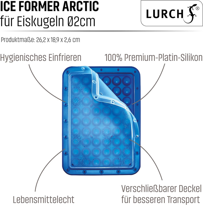 Lurch 240770 Ice Former Arctic Kugel Ø2cm blau Eiswürfelform für 54 Eiswürfel mit transparentem Deck