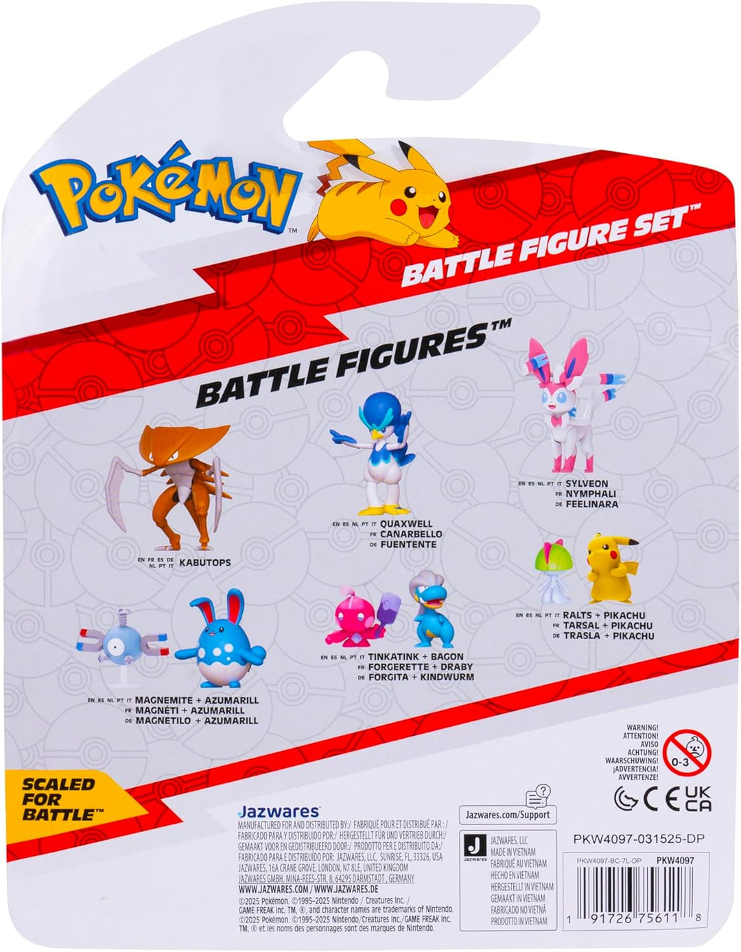 Pokémon PKW4097 - Battle Figure 3er-Pack – inklusive 5 cm Pikachu & Gible und 7,5 cm Galarian Ponyta