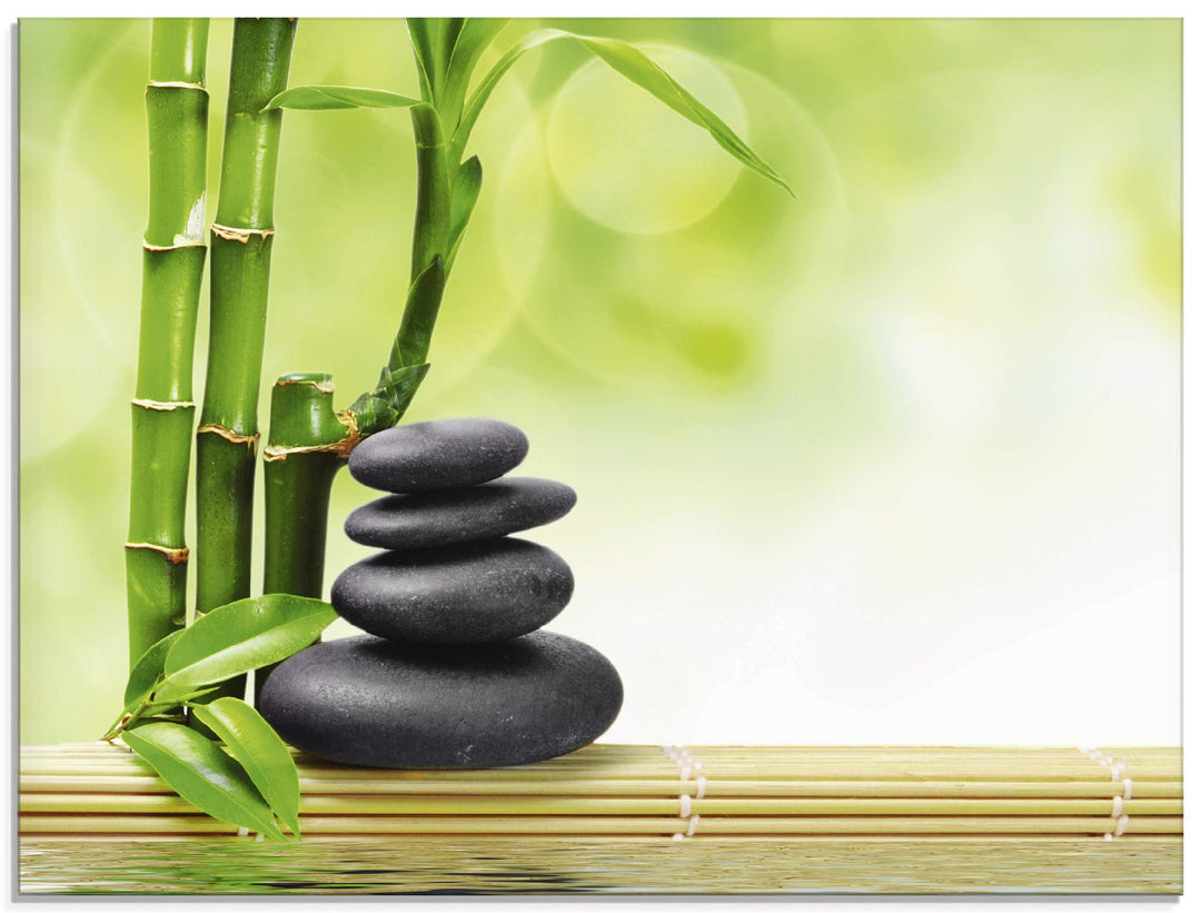 ARTland Glasbilder Wandbild Glas Bild einteilig 80x60 cm Querformat Asien Wellness Zen Spa Steine Ba