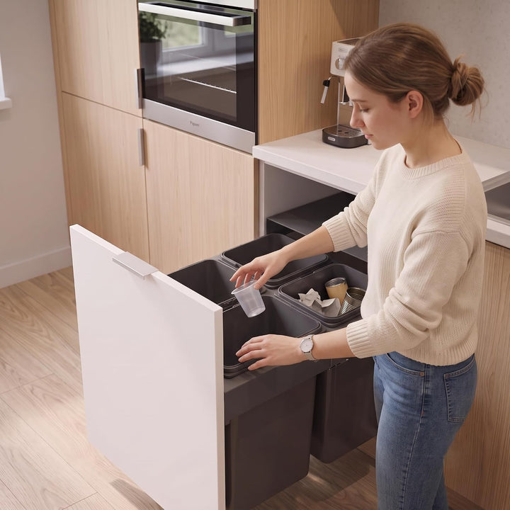 Einbau-Mülleimer für 60 cm Schrank SEGREGO 4-fach Abfallsystem mit Deckel Soft-Close &amp; Vollauszug 56