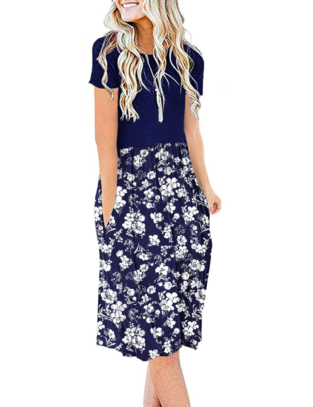 AUSELILY Damen Kleider Sommer Sommerkleider Knielang Kurzarm Empire Freizeitkleid Schicke Shirtkleid