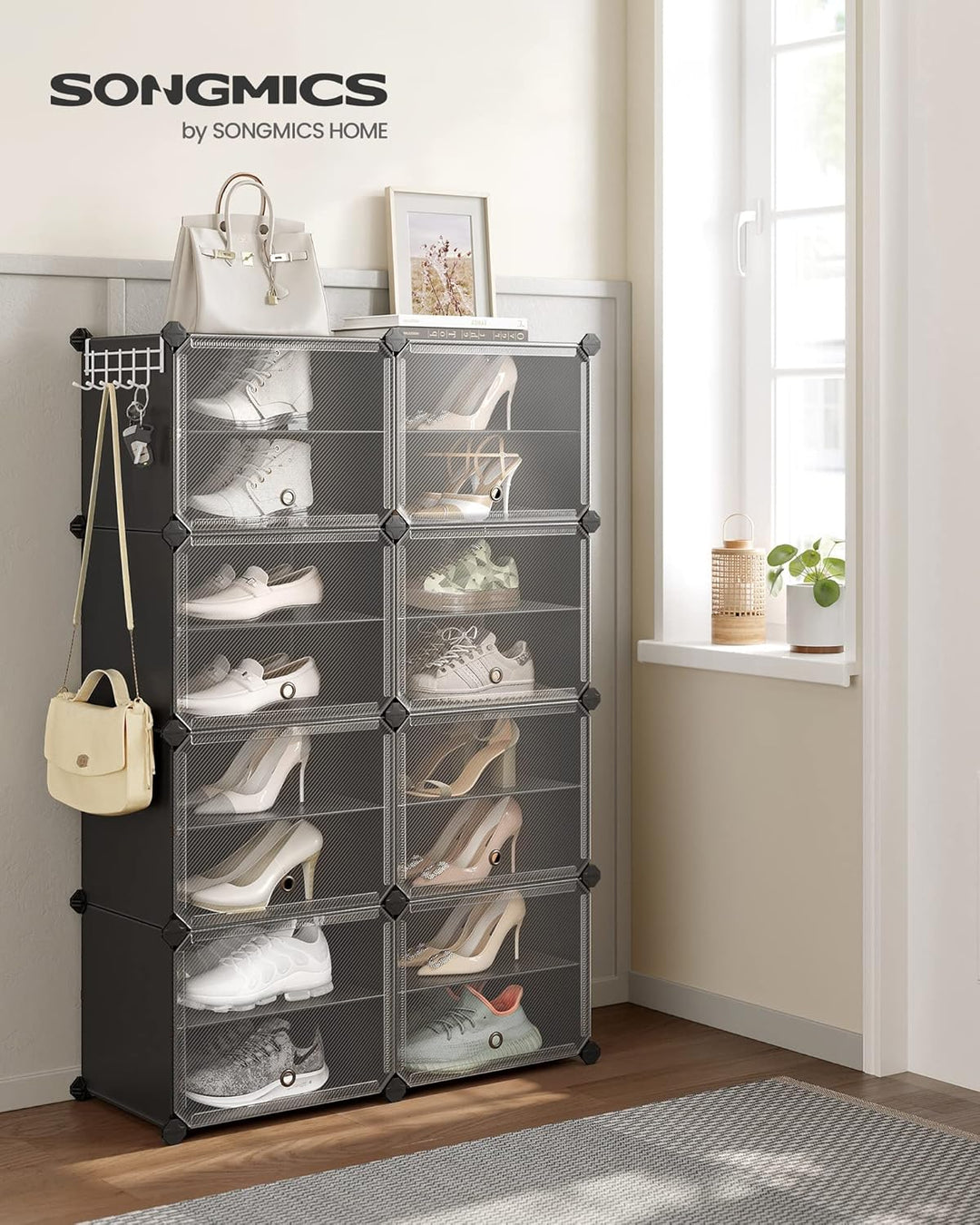 SONGMICS Schuhregal, Schuhschrank, für Garderobe und Eingangsbereich, anpassbar, 8 Fächer, für bis z