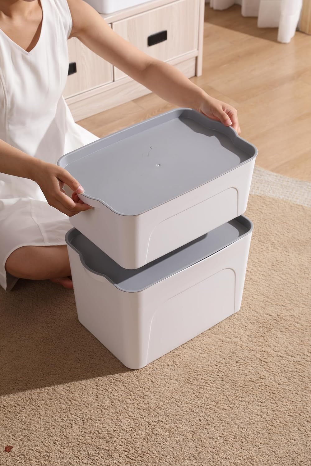 RMAN 4er Set Aufbewahrungsbox mit Deckel 15L Kunststoff (PP) Organizer Box Stapelbar Plastikbox für