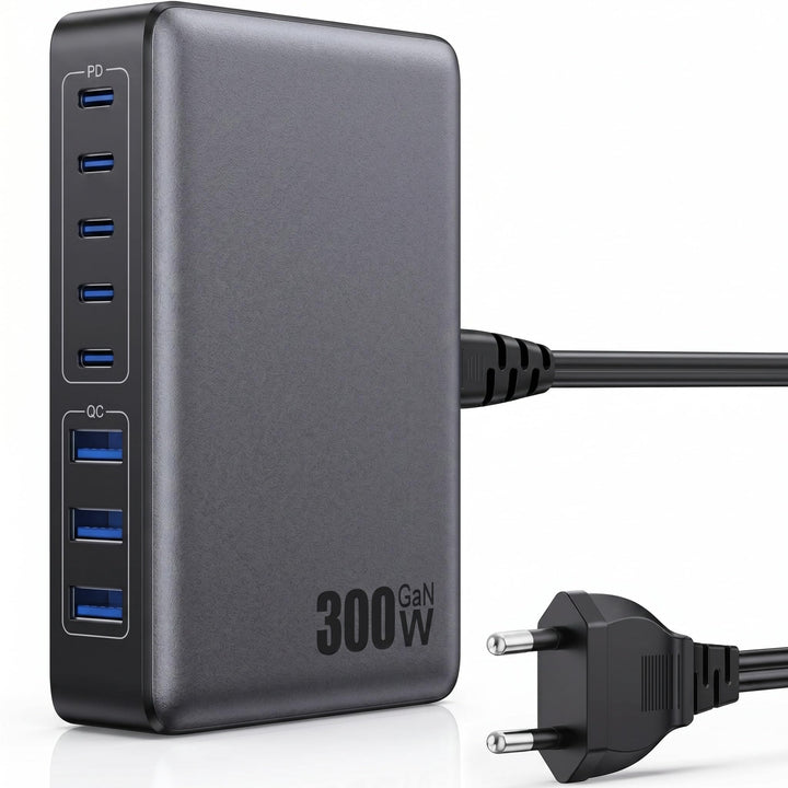 USB C Ladegerät, 300W 8-in-1 USB C Netzteil Schnellladegerät mit, Multi Charging Station Adapter Sch