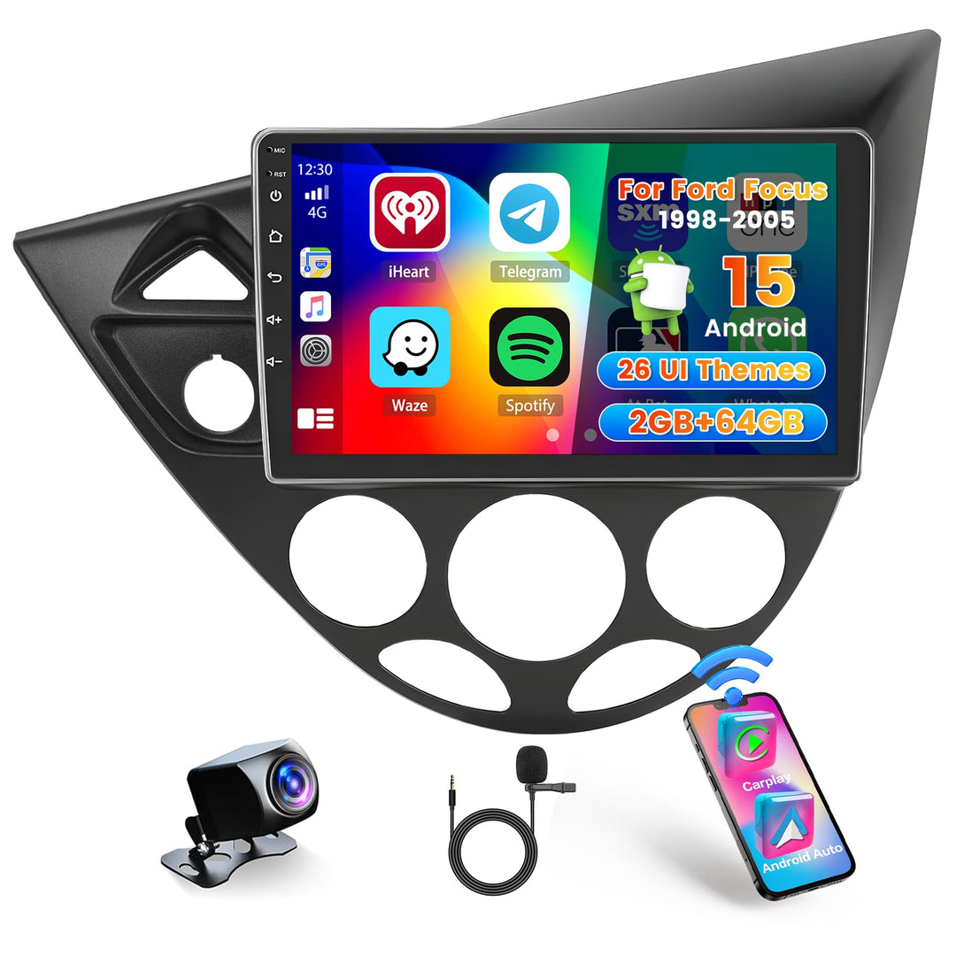Hikity 2G 64G Android 15 Autoradio Für Ford Focus MK1 C170 1998-2004(Linkslenker) mit Wireless Carpl
