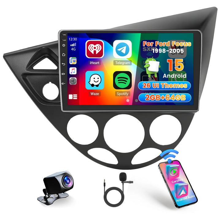 Hikity 2G 64G Android 15 Autoradio Für Ford Focus MK1 C170 1998-2004(Linkslenker) mit Wireless Carpl