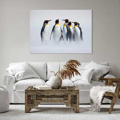 Bilder auf Leinwand 100x70cm Leinwandbild Pinguine Winter Schnee Spaziergang Gross Wanddeko Bild Sch