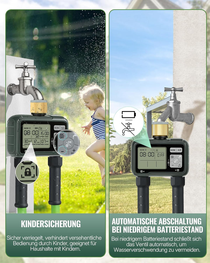2-Zonen Bewässerungscomputer, Gartenschlauch Zeitschaltuhr Gartenbewässerung, programmierbare Bewäss