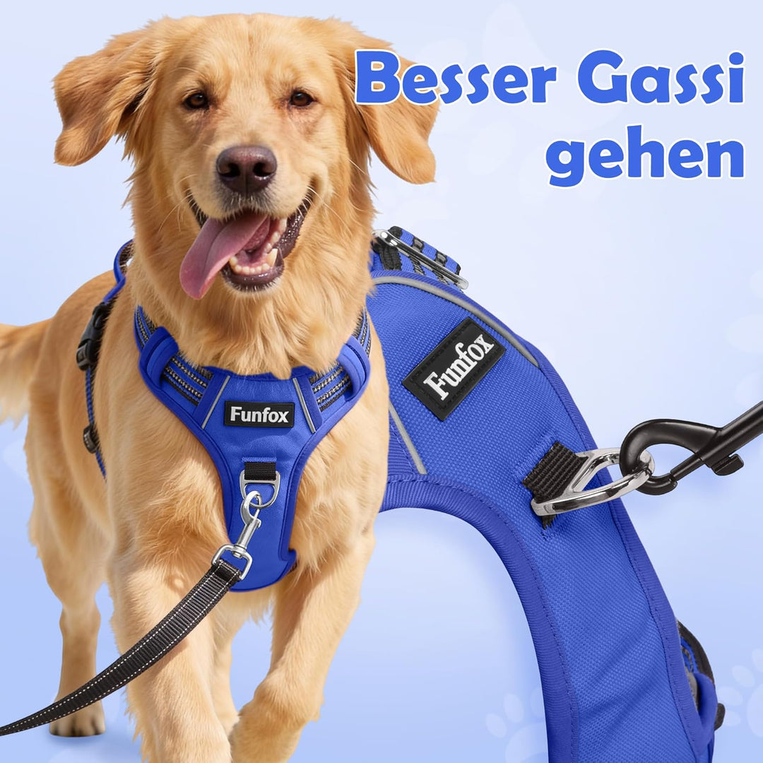 Funfox Hundegeschirr Grosse Hunde [XL] - Verstellbares Anti-Zug Brustgeschirr mit Griff &amp; Reflektors