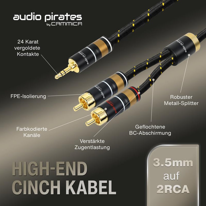 audio pirates by cammica Splitter Kabel 3,5 mm Klinke Stecker auf 2x RCA Clinch Stecker, RCA-Kabel,