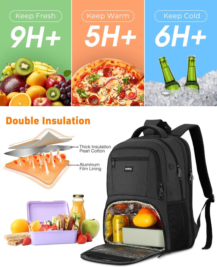 kadilong Lunch Rucksack Herren,Gross Lunch Rucksack 17,3 Zoll für Arbeit Reisen Schule Picknick Uni