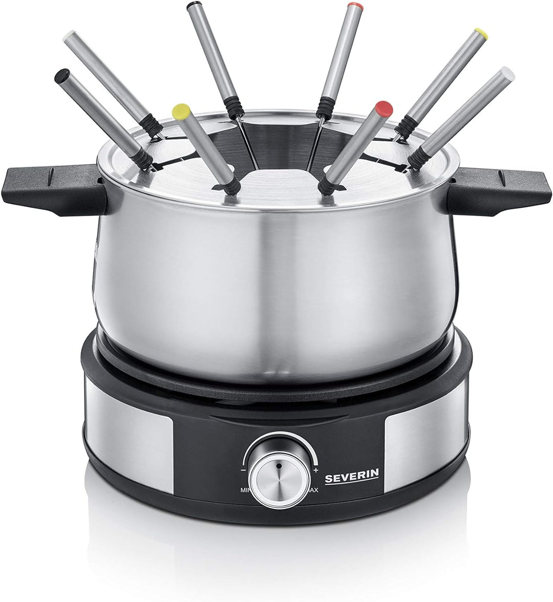 SEVERIN Fondue-Crêpes-Kombination, spülmaschinengeeignetes Fondueset mit 8 farblich markierten Gabel