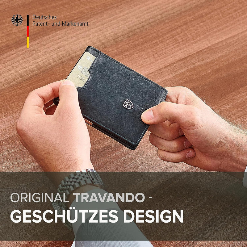 TRAVANDO Geldbörse Herren Geldbörse mit Geldklammer TÜV RFID Zertifiziert Wallet mit Münzfach 10 Kar