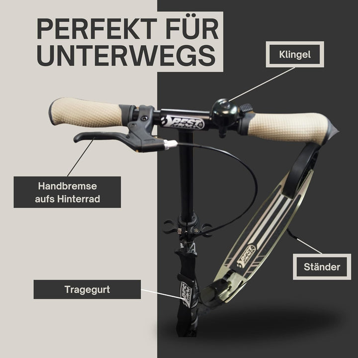 Best Sporting High End Scooter Erwachsene I klappbarer Roller mit Ständer, Handbremse, Klingel und T