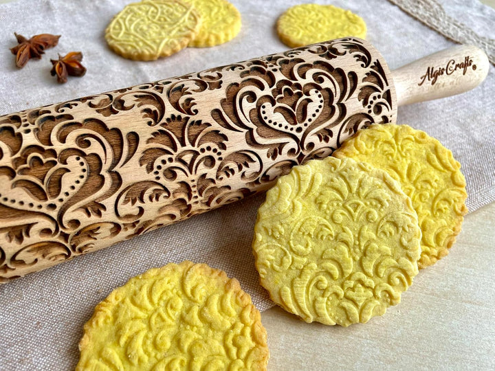 DAMASK Nudelholz hausgemachtes geprägte Gebäck. Teigrolle mit Oriental Blume für DIY Küche, Plätzche
