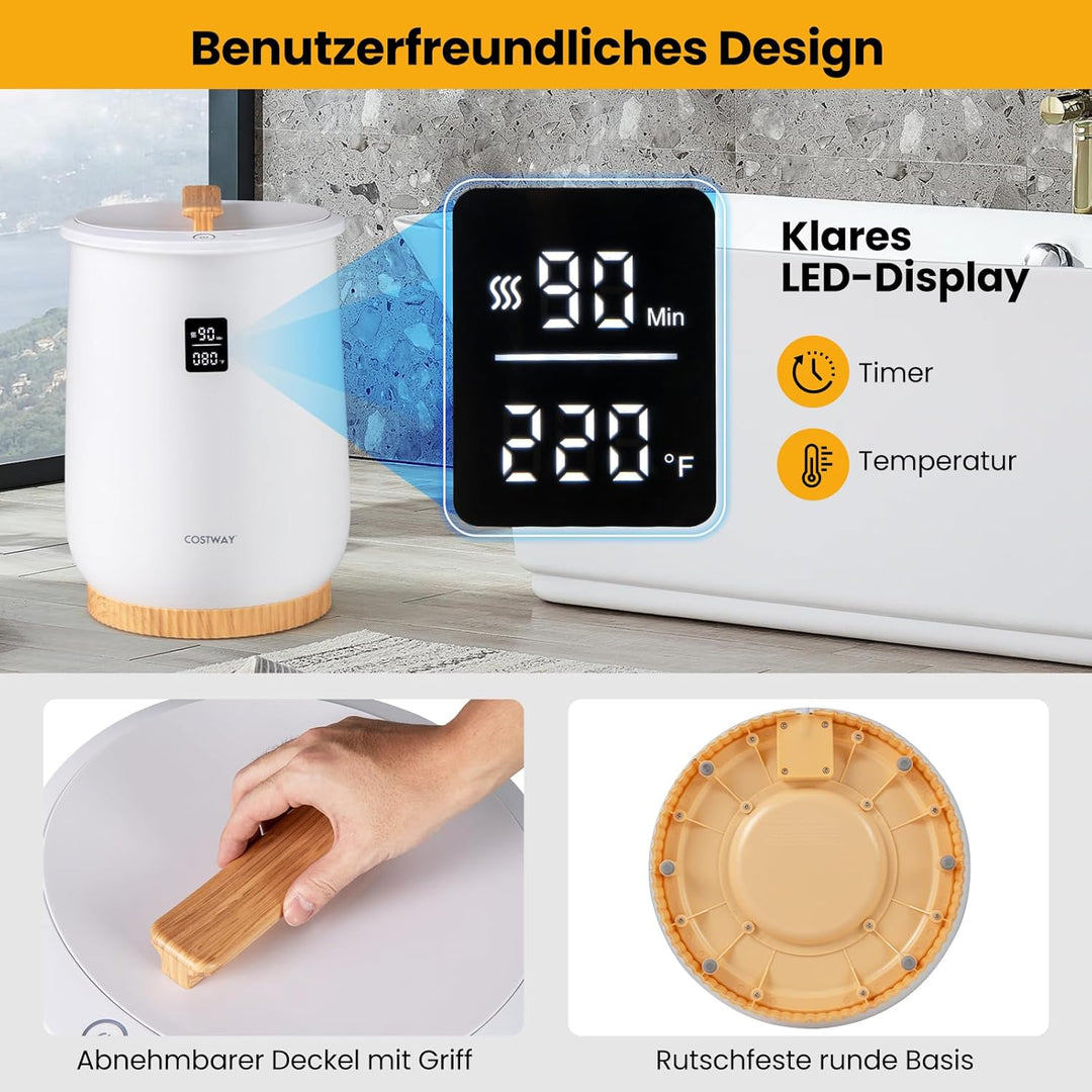 COSTWAY 20L Handtuchwärmer Eimer, Handtuchtrockner mit LED-Anzeige, 1-Knopf-Bedienung & Timer, Decke