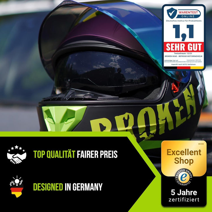 Broken Head BeProud Pro Sport - Motorradhelm Mit Sonnenblende und Spoiler – Ltd. Edition Mit 2 Visie