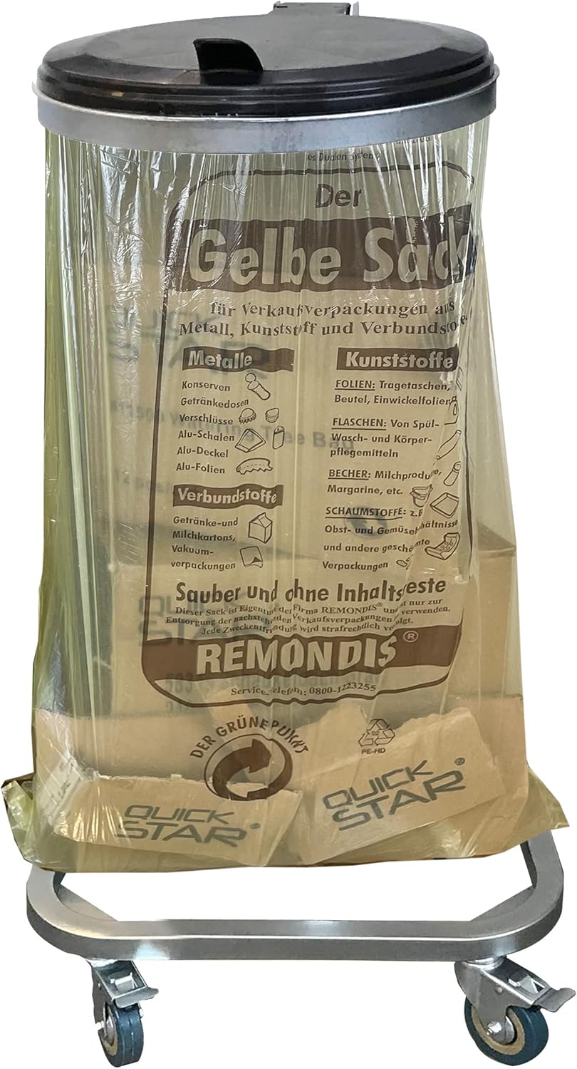 QUICK STAR Müllsackständer mit Deckel und 4 Rollen | Metall Müllsackhalter 120 Liter | Stabiler Müll