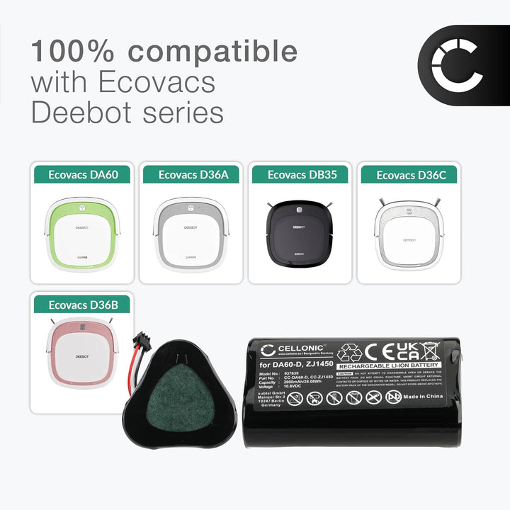 CELLONIC 1x Akku für Staubsauger Kompatibel mit ECOVACS Deebot Slim 2, Deebot Slim 10, DA60, DA60-Da