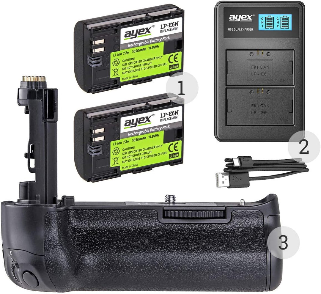 ayex Batteriegriff Kompatibel mit Canon EOS 5D Mark IV ähnlich BG-20 + 2 x LP-E6N Akku + 1 x USB Dua