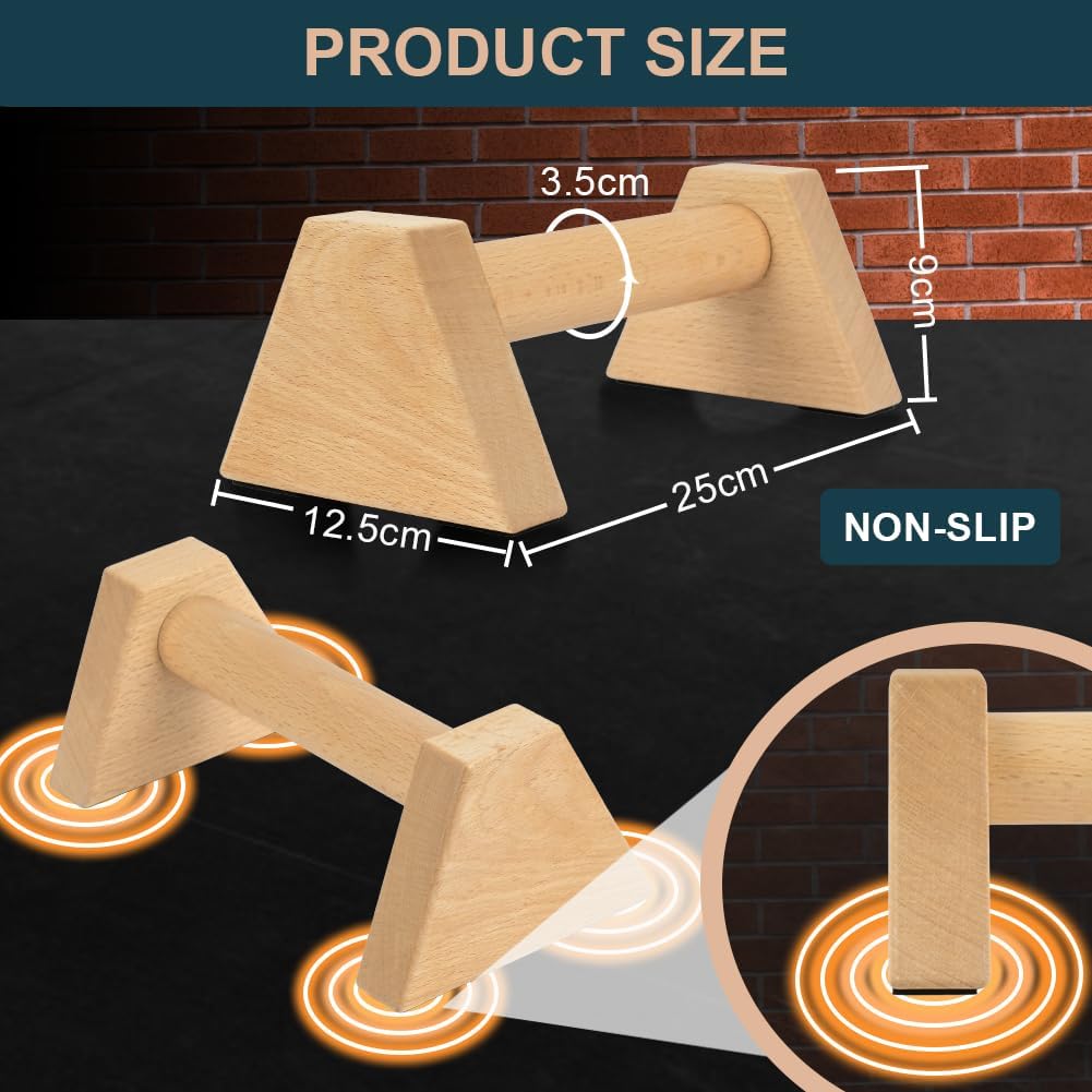 flintronic Liegestützgriffe Holz, 1 Paar Rutschfeste Push Up Bars, Holz Parallettes, Ergonomische Ha