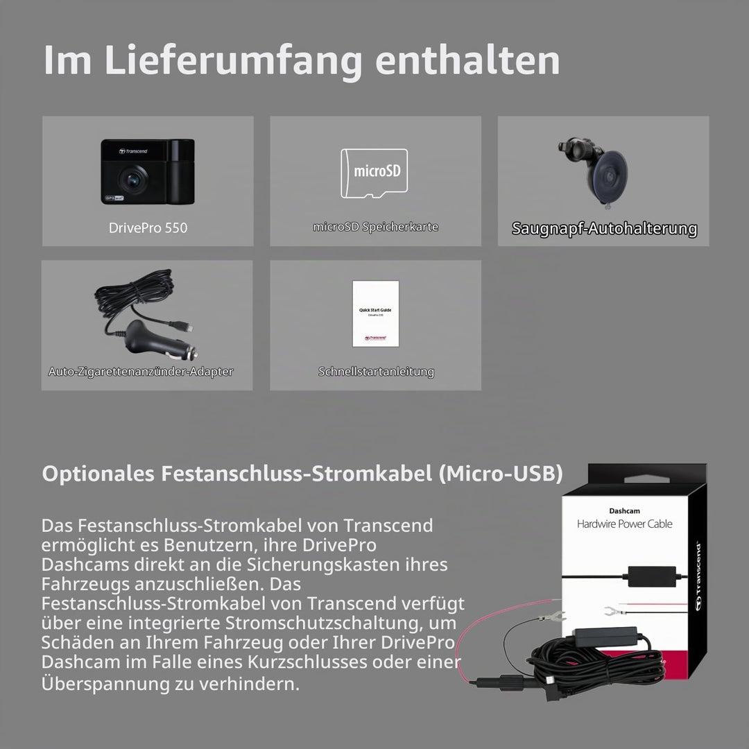 Transcend DrivePro 550B Dashcam mit GPS Blickwinkel horizontal max.=150° 12 V, 24V WLAN, Akku, Inne