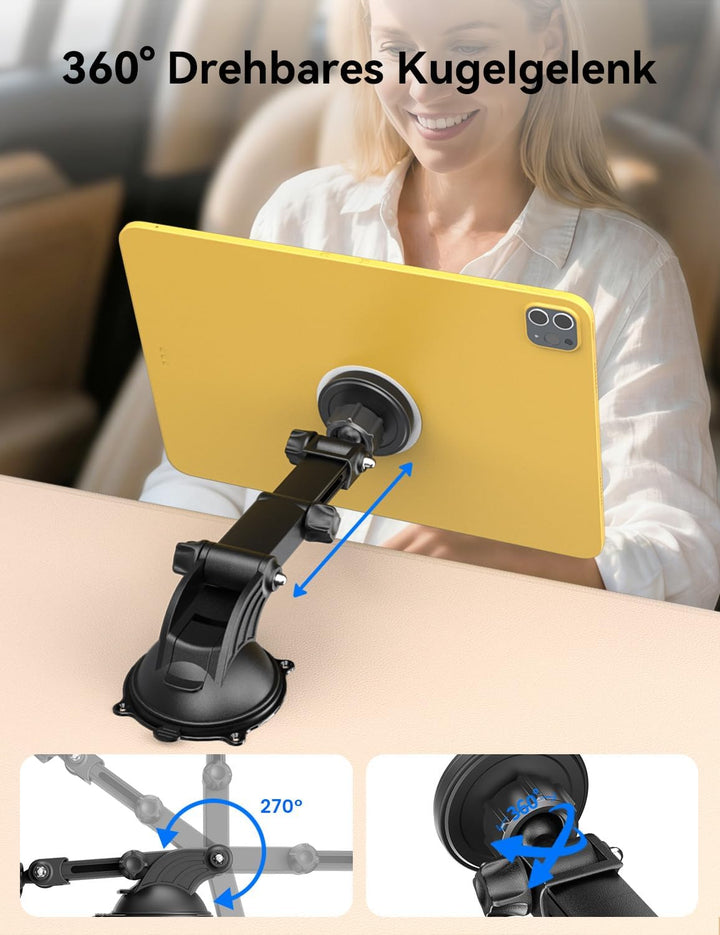 OHLPRO Tablet Halterung Auto,360° Drehung Tablethalterungen 18cm Ausziehbare Arm+ Waschbar Saugnapf,