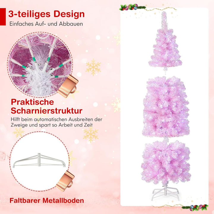 COSTWAY 180cm Künstlicher Weihnachtsbaum Bleistift, LED beleuchteter Tannenbaum mit 250 kaltweissen