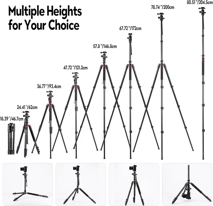 Fotopro 78" Kamera-Stativ, 360°Kugelkopf faltbares Aluminium-Stativ Einbeinstativ mit Schnellwechsel