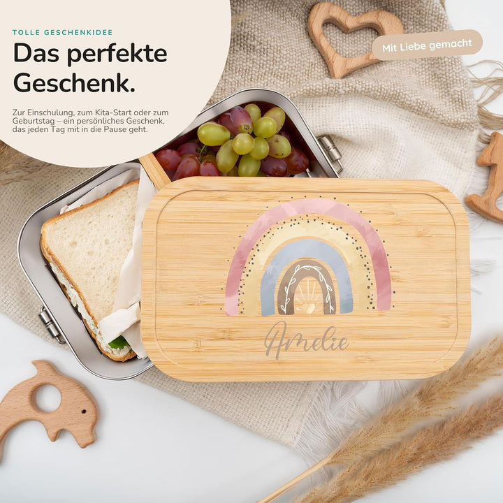 Kidsmood - Personalisierte Brotdose Kinder mit Fächern – Edelstahl Snackbox mit Fächern für Schule &amp;