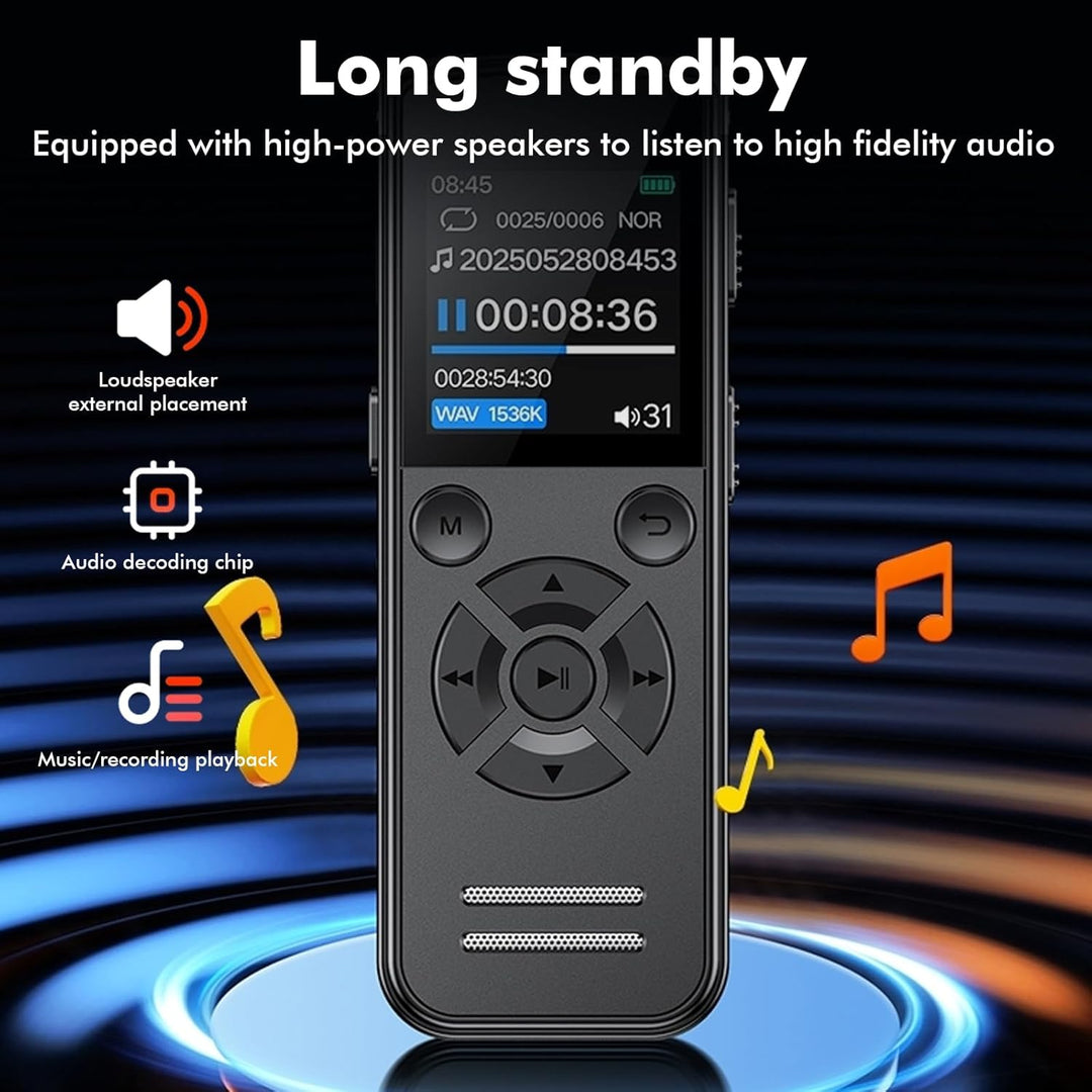 64GB Diktiergerät Digital, 1536 Kbps Digital Voice Recorder, Diktiergerät Aufnahmegerä mit Playback,