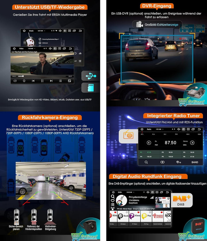 Erisin 8-Kern 4GB+64GB Android 14 2 DIN Autoradio GPS Navi für Mercedes Benz E/CLS Klasse W211 W219