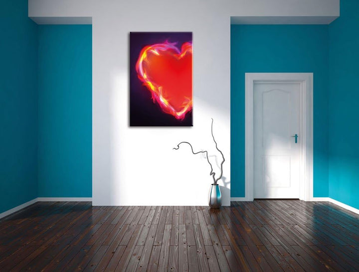 Pixxprint Herz aus Feuer, Format: 100x70 auf Leinwand, XXL riesige Bilder fertig gerahmt mit Keilrah