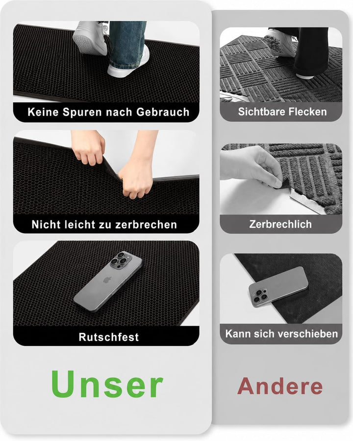 Fussmatte Aussen 43 x 76 cm, rutschfeste Silikon Schmutzfangmatte, Langlebig Fussabtreter Aussenbere