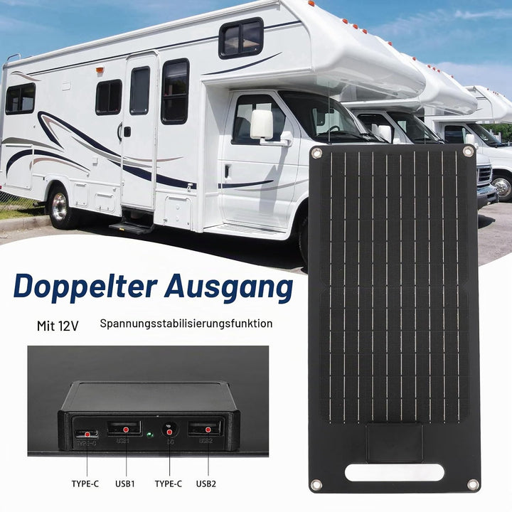 50W 12V Monokristalline Solarpanel mit Dual USB &amp; Type -C - Hocheffizienter Tragbares Ladegerät für