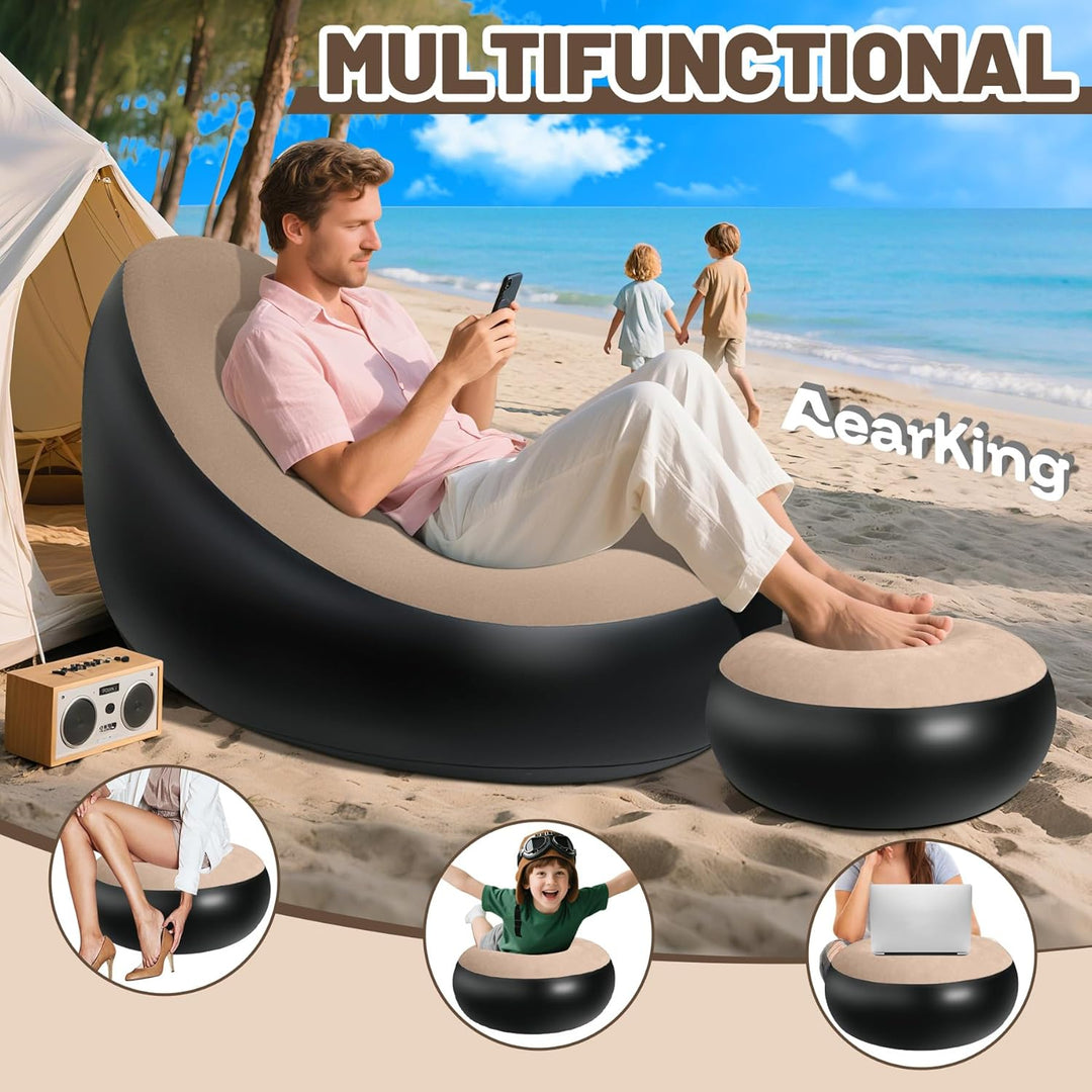 AearKing Aufblasbares Sofa mit Fusshocker, Aufblasbarer Sessel, Wasserdichtes Luftsofa Aufblasbares,