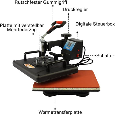 Signzworld Transferpresse Hitzepresse 38x30cm Textilpresse 8 in 1 T-Shirt Heat Press 360 Grad Schwen