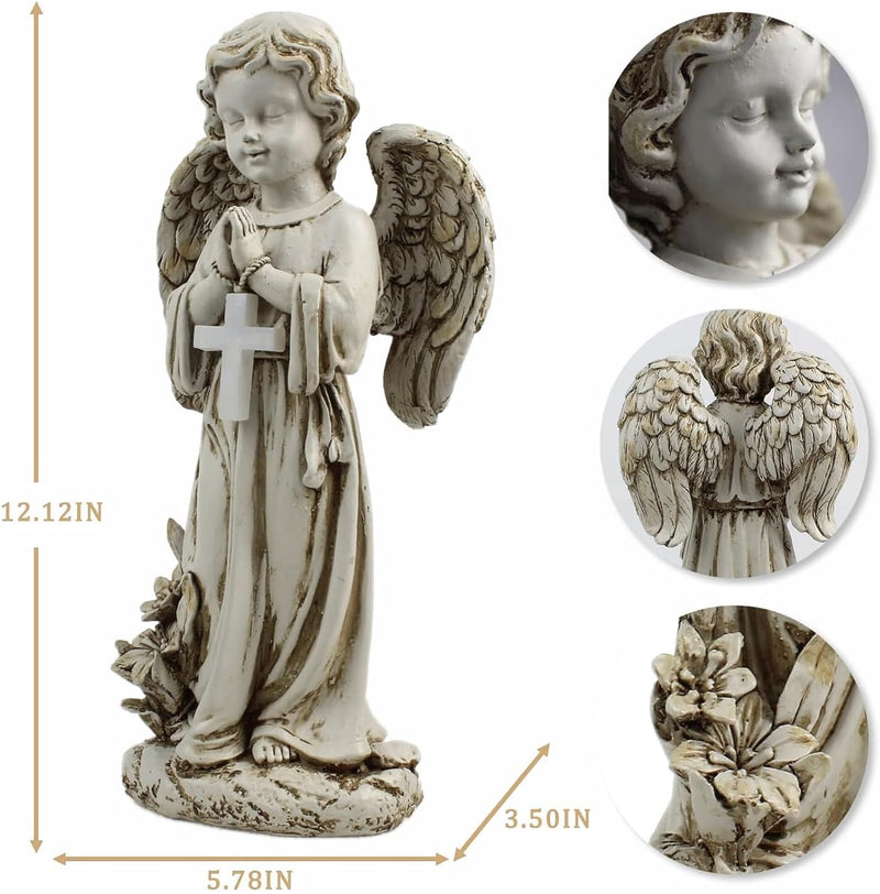 Tuzsocr Solar Engel Gartenstatuen - Betende Engel, LED-Schutzengel-Figur, Wetterfeste Engel Figur am