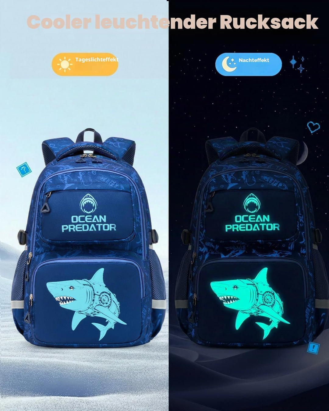 Amythe Schulrucksack Jungen Teenager, Schultasche Kinder mit Reflektoren für 1. bis 4. Klasse, Leuch