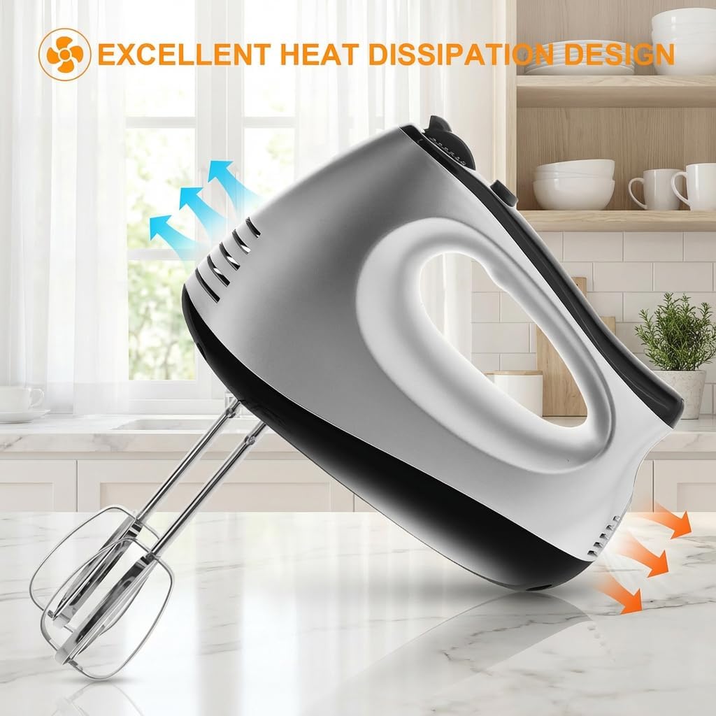 Handmixer Elektrisch 500W mit 5 Geschwindigkeiten & Turbinenfunktion Inkl. 2 Quirlen, 2 Knethaken, 2