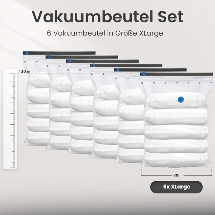 Vakuumbeutel Kleidung 6 Stück XL Set - Vakuum Beutel Staubsauger Wiederverwendbar 100% Dicht Robust