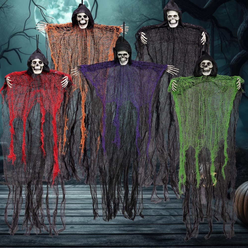JOYIN 5 Stück Halloween hängende Sensenmänner, 70,1 cm, hängende Skelett Geister für Beste Halloween