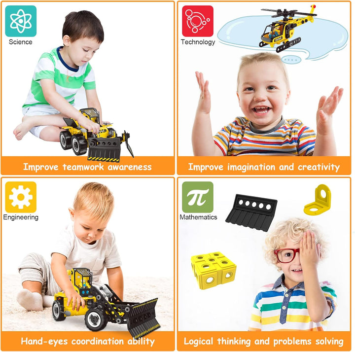 HOMETTER Konstruktionsspielzeug für 5 6 7 8+ Jahre alte Jungen Geschenk, 6 in 1 Engineering Spielzeu