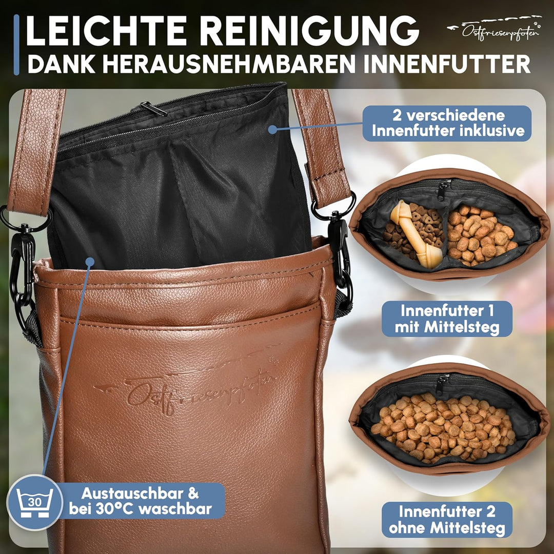Ostfriesenpfoten® Leckerlibeutel 'Frieda' für Hunde aus hochwertigem Kunstleder - Dunkelbraun Grösse