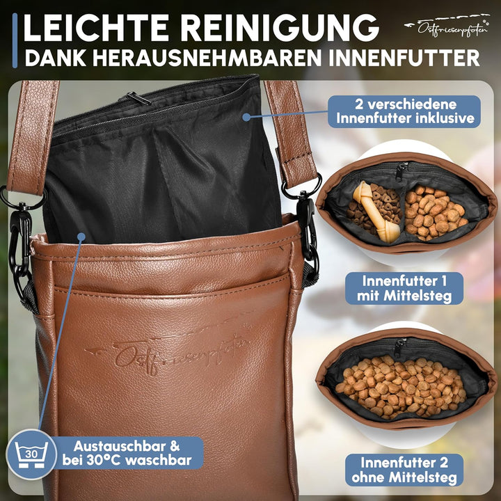 Ostfriesenpfoten® Leckerlibeutel 'Frieda' für Hunde aus hochwertigem Kunstleder - Dunkelbraun Grösse