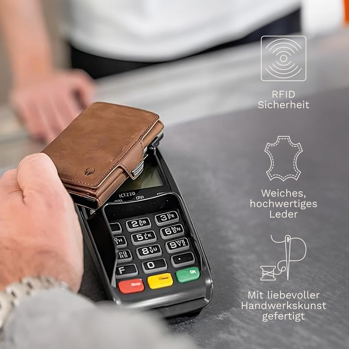 DONBOLSO Wallet Flip I Slim mit Flipcase I Leder Geldbeutel mit RFID Schutz I Schmale Geldbörse mit