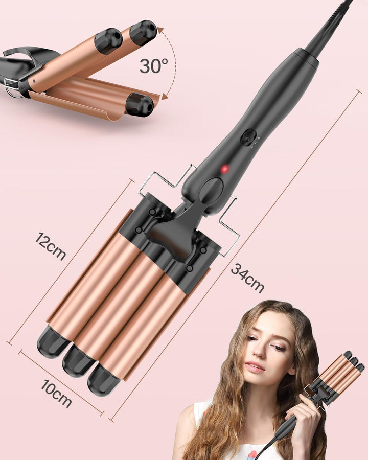 25mm Welleneisen für Haare, Lockenstab 3 Fässer Beach Wave (Or rose), Or Rose
